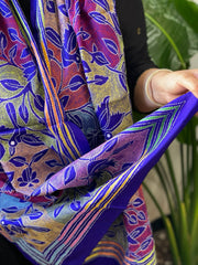 Blue Handmade Reverse Nakshi Kantha Stole in Pure Silk