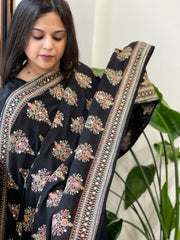 Black Georgette Dupatta with Thread & Sequin Embroidered Buttas and Border