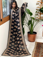 Black Georgette Dupatta with Thread & Sequin Embroidered Buttas and Border