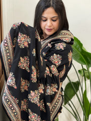 Black Georgette Dupatta with Thread & Sequin Embroidered Buttas and Border