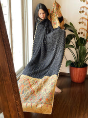 Black Bandhani Dupatta with Handpainted Madhubani Pallu in Modal Silk