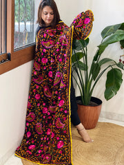 Black Georgette dupatta with Woolen Thread Handwork
