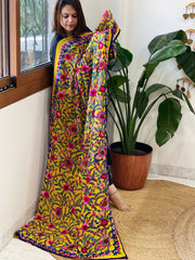 Yellow Georgette dupatta with Woolen Thread Handwork