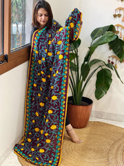 Wine Georgette dupatta with Woolen Thread Handwork