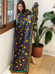 Wine Georgette dupatta with Woolen Thread Handwork