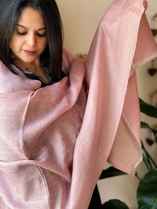 Pink Pashmina Stole with Zari