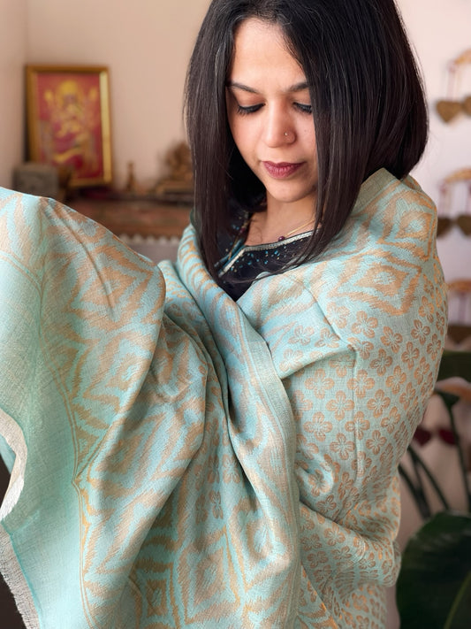 Turquoise Pashmina Stole with Zari