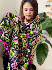 Black Georgette dupatta with Woolen Thread Handwork