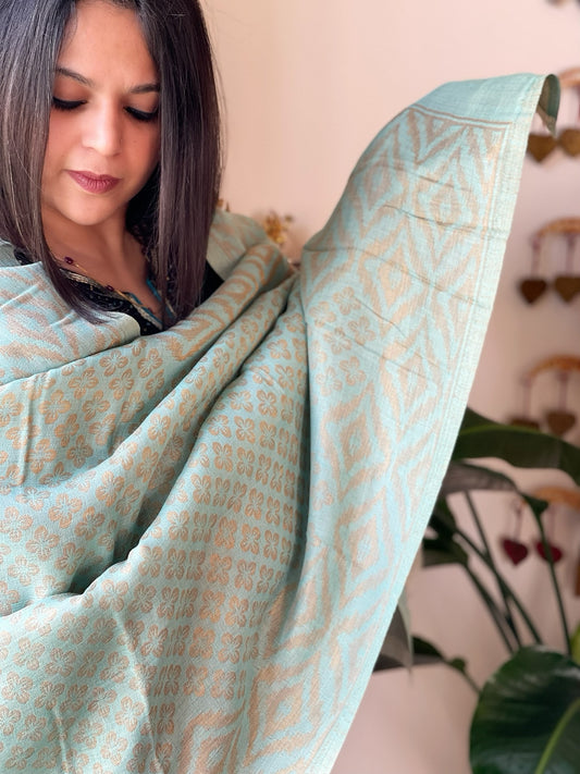 Turquoise Pashmina Stole with Zari