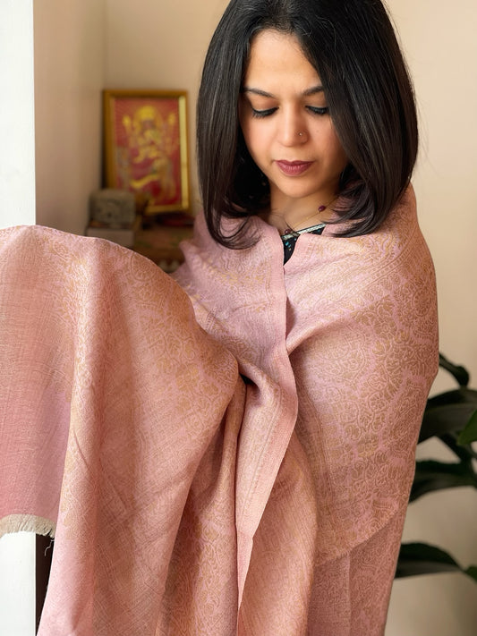 Pink Pashmina Stole with Zari