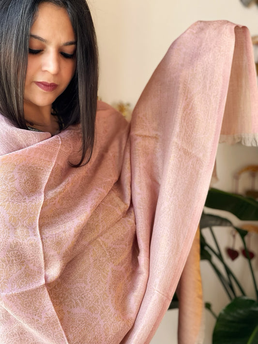 Pink Pashmina Stole with Zari