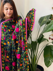 Navy Georgette dupatta with Woolen Thread Handwork