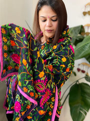 Navy Georgette dupatta with Woolen Thread Handwork