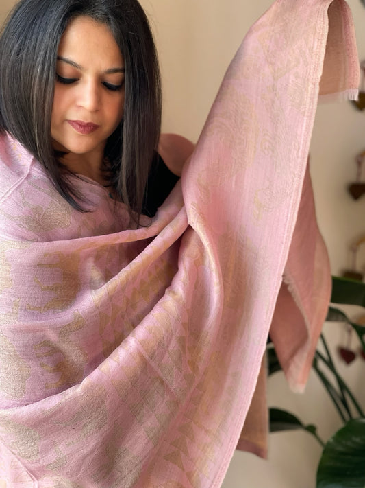 Pink Pashmina Stole with Zari