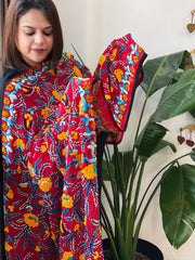 Red Georgette dupatta with Woolen Thread Handwork