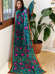 Navy Georgette dupatta with Woolen Thread Handwork