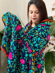 Navy Georgette dupatta with Woolen Thread Handwork