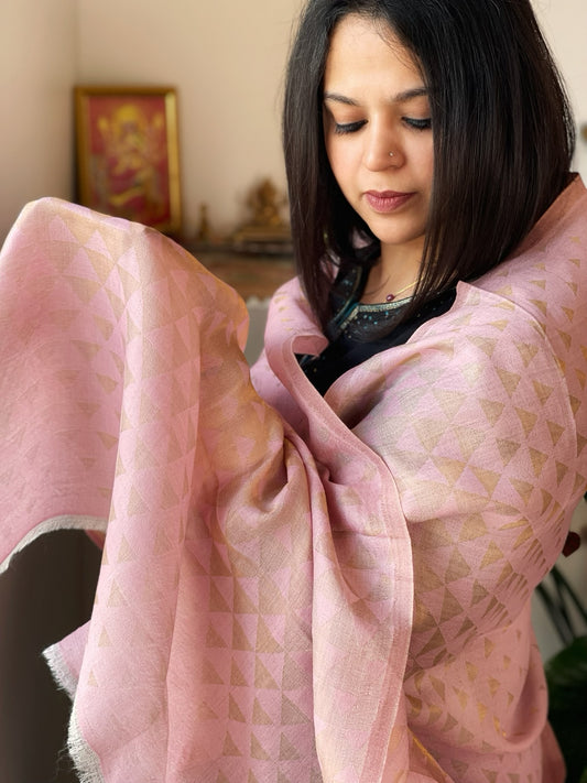 Pink Pashmina Stole with Zari