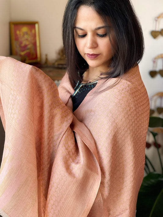 Peach Pashmina Stole with Zari