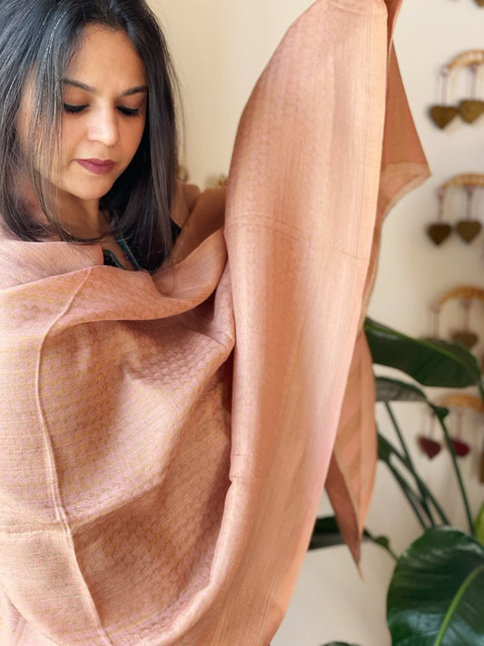 Peach Pashmina Stole with Zari