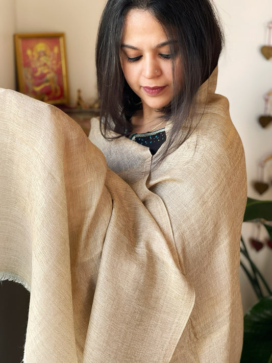 Lite Brown Pashmina Stole with Zari