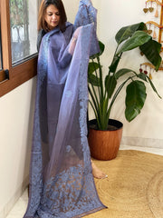 Blue Organza dupatta with Lucknowi Handwork