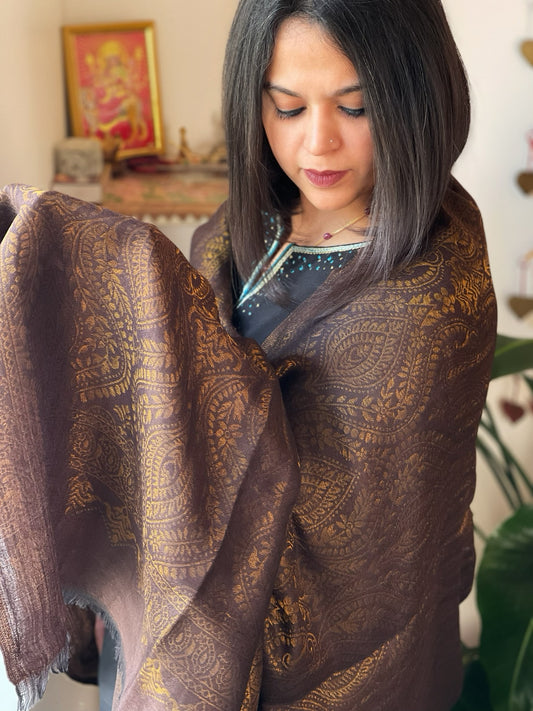 Cola Brown Pashmina Shawl with Zari