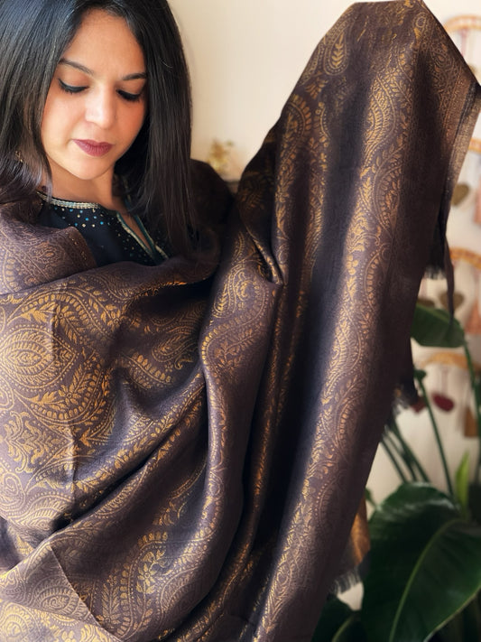 Cola Brown Pashmina Shawl with Zari