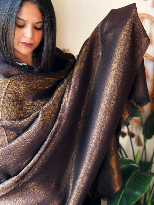 Cola Brown Pashmina Shawl with Zari