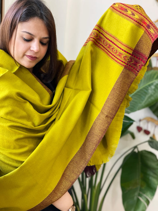 Lime Green Woven Kullu Woollen Shawl