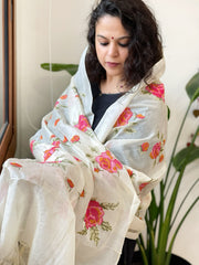 Tussar Silk Dupatta with cross-stitch embroidery