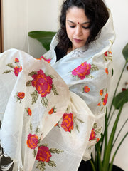 Tussar Silk Dupatta with cross-stitch embroidery