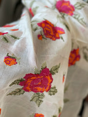 Tussar Silk Dupatta with cross-stitch embroidery