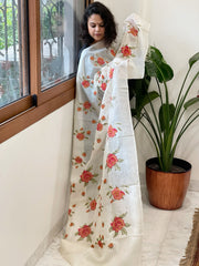 Tussar Silk Dupatta with cross-stitch embroidery