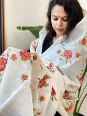 Tussar Silk Dupatta with cross-stitch embroidery