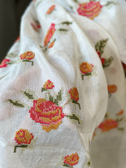 Tussar Silk Dupatta with cross-stitch embroidery