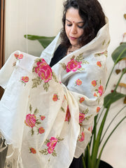 Tussar Silk Dupatta with cross-stitch embroidery