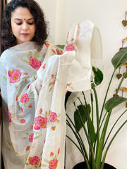 Tussar Silk Dupatta with cross-stitch embroidery