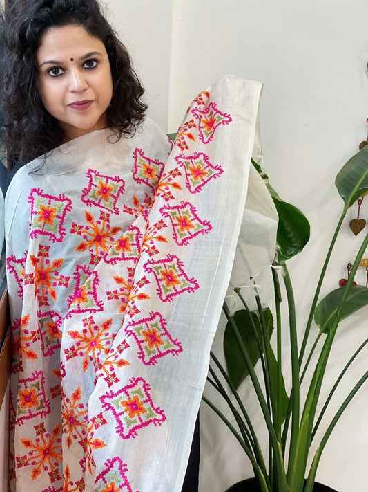 Tussar Silk dupatta with Patola Style Thread Embroidery