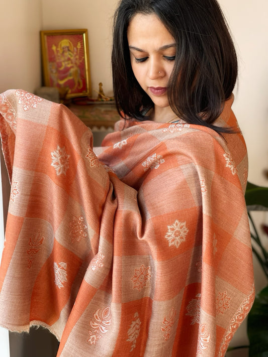 Orange Woven Kaani Jaal  Pashmina Shawl