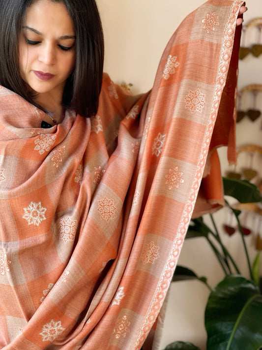 Orange Woven Kaani Jaal  Pashmina Shawl