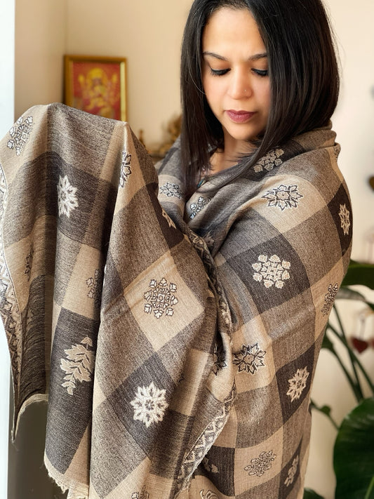 Dark Grey Woven Kaani Jaal  Pashmina Shawl