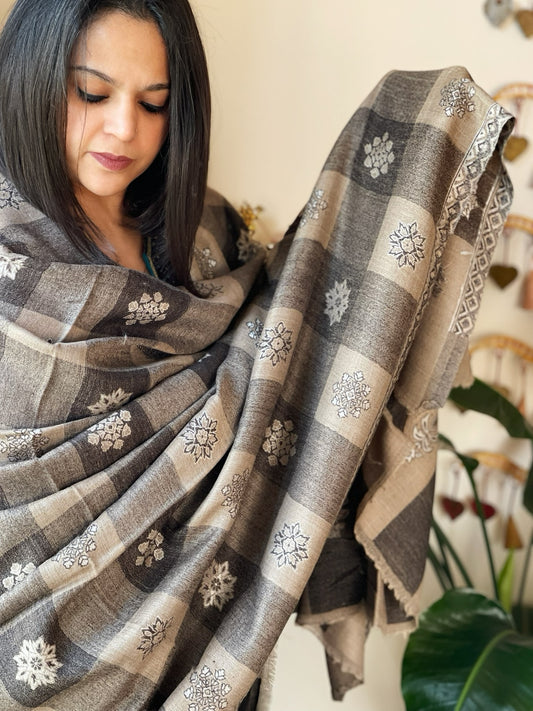 Dark Grey Woven Kaani Jaal  Pashmina Shawl