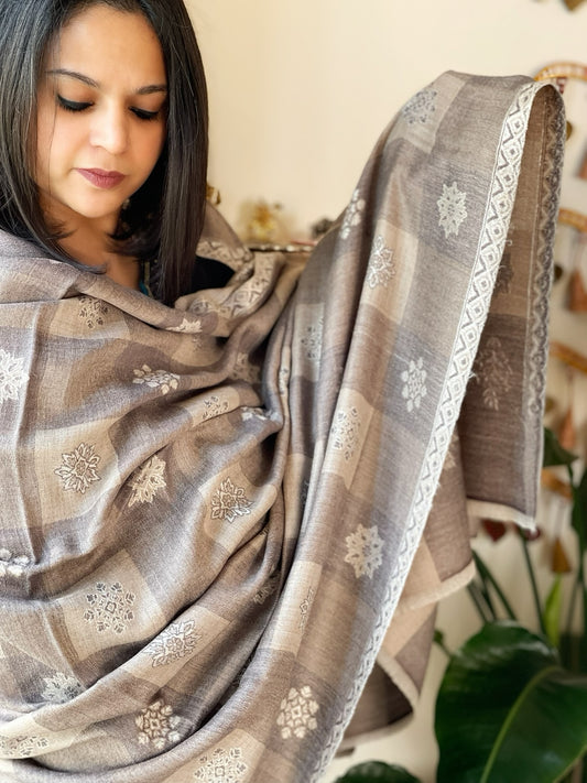 Grey Woven Kaani Jaal  Pashmina Shawl