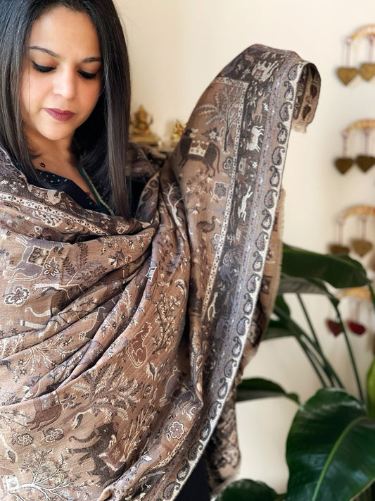 Brown Woven Shikargah Kaani Pashmina Shawl