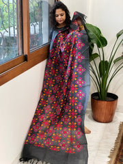Black Tussar Silk dupatta with Thread Jaal Embroidery