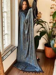 Blue Designer Handblock Ajrakh Dupatta in Modal Silk