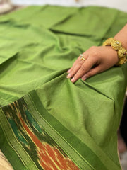 Pink, Yellow Handpainted Kalamkari Saree in Pure Tussar Silk