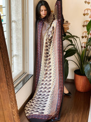 Cream Designer Handblock Ajrakh Dupatta in Modal Silk