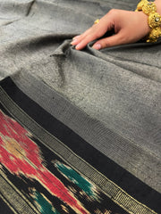 Yellow Handpainted Kalamkari Saree in Pure Tussar Silk